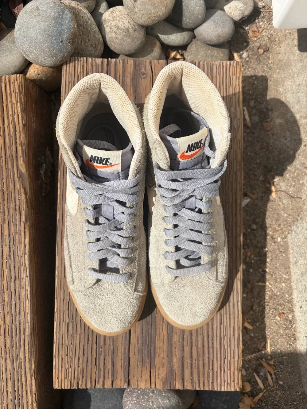 Nike Classic High-Top Suede Sneakers in Light Gray and White